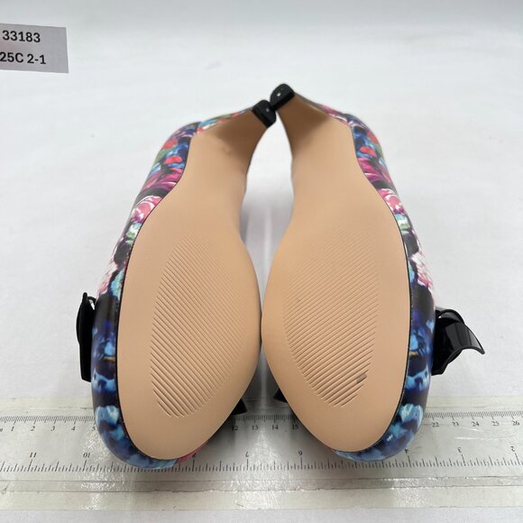 YDN Purple Floral Round Toe Pumps Low Heels Shoes with Bowknot for Work Ladies - Picture 7 of 8